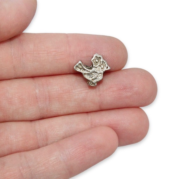 Vintage Partridge Bird with Flower Slide Charm Silver Tone Slider for Bracelet - Picture 3 of 3